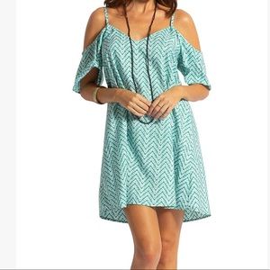 Canton Green & White Cold Shoulder Dress - Size Large